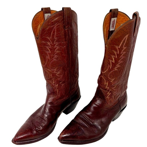 Nocona Leather Western Boots Brown Size 9D Med Pointed Toe Hand Stitched USA - Picture 3 of 16